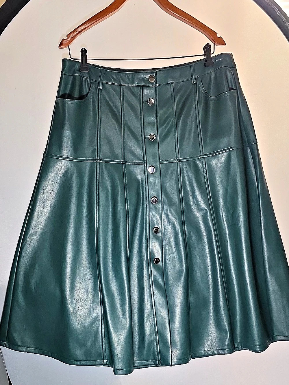 Marc New York Faux Leather A-Line Skirt Green Size 16 Like New